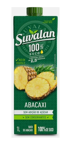 Suco Suvalan 100% Sem Açúcar Abacaxi 1 Litro - Kit Com 3