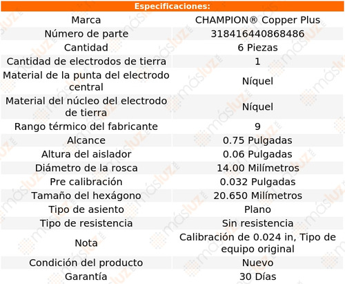 Set 6 Bujías Encendido Cobre Db5 L6 4.0l 63/65 Champion