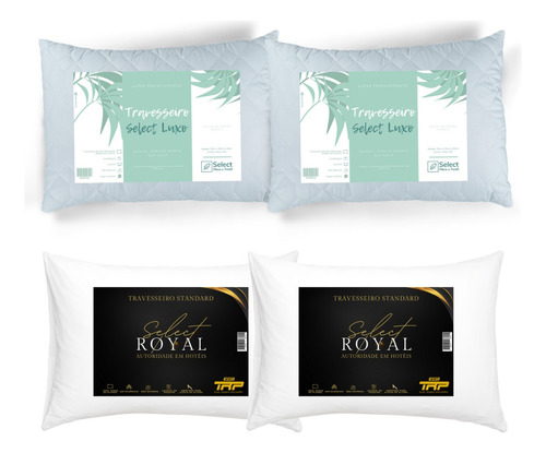 Kit 2 Travesseiros Select Luxo + 2 Travesseiros Select Royal Cor Branco