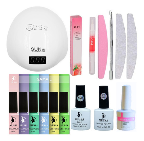 Kit Gelish 6pz Lámpara Base Top Limas Aceite Cutícula 