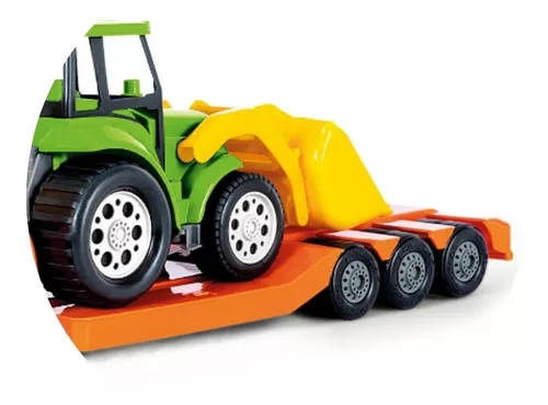 4 Caminhão Brinquedo Plataforma Com Trator + Caçamba + Baú