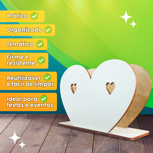 Porta Guardanapo Temático Kit 45 Un Mdf 12x8cm Coração