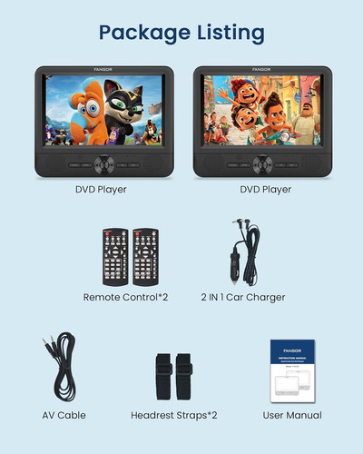Reproductor De Dvd Portátil Dual De 19cm Para Coche