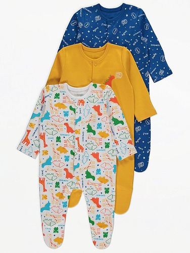 100% Algodon Set * 3 Pijamas Enterizas Para Niño Bebe 1709