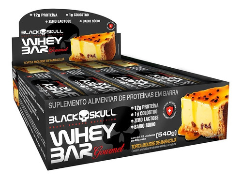 Whey Bar Gourmet Black Skull Caixa C/12 Un 45g Zero Lactose