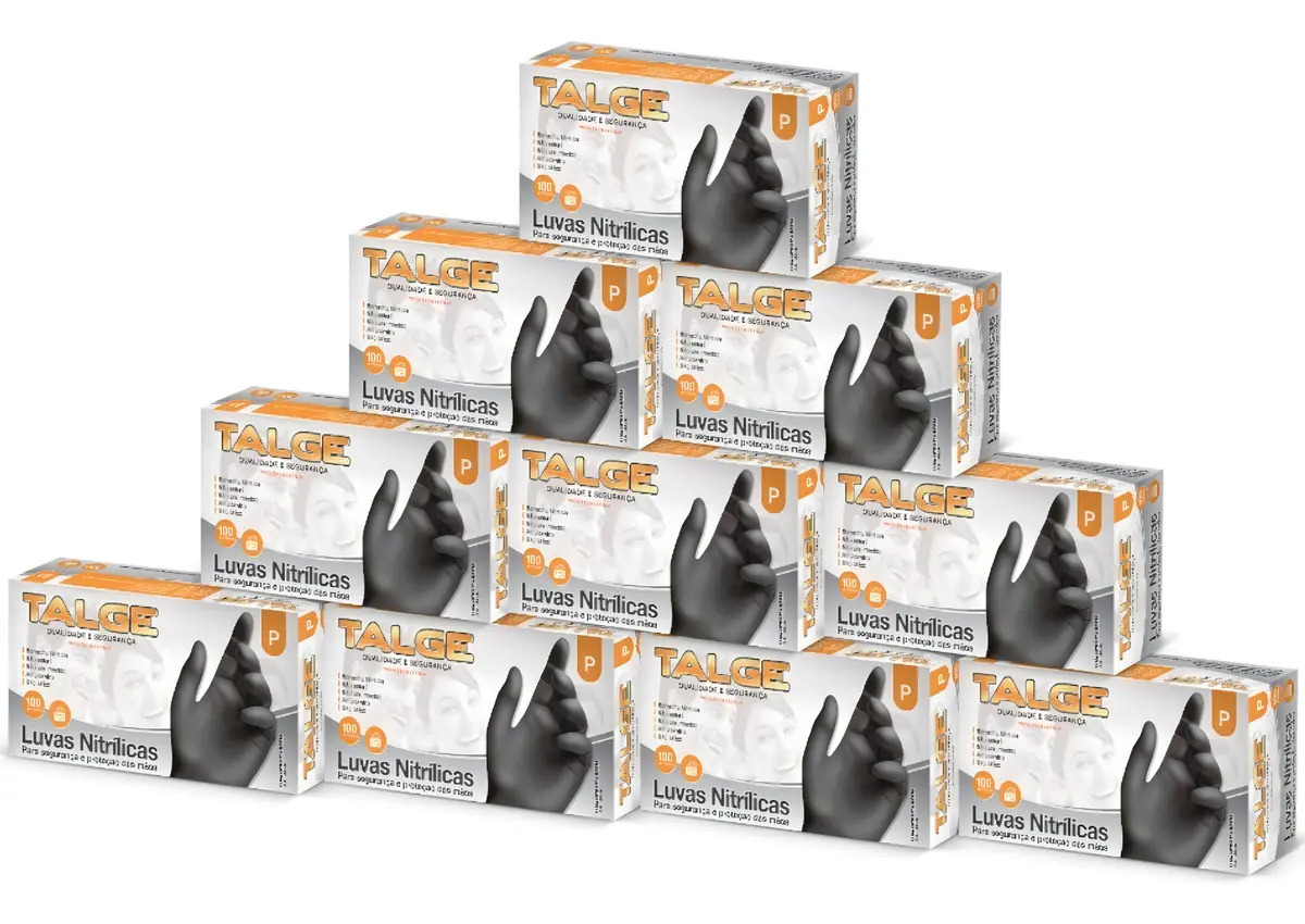 Luvas descartáveis antiderrapantes Talge cor preto tamanho P de nitrilo em kit de 10 x 100 unidades