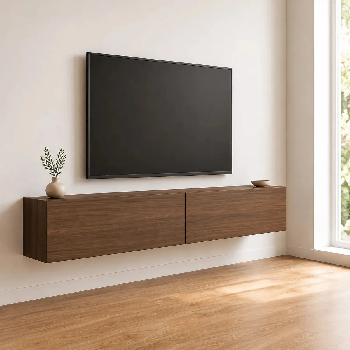 Mueble Para Tv Flotante Moderno Minimalista Gabinete 180x30 Cm Nogal Oscuro