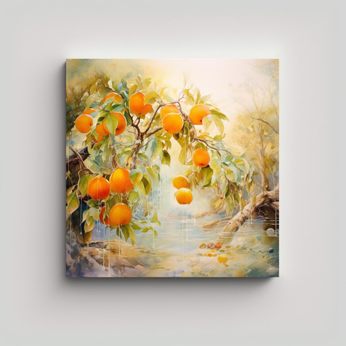 20x20cm Cuadro Abstracto Árboles Frutales En Tonos Naranja 