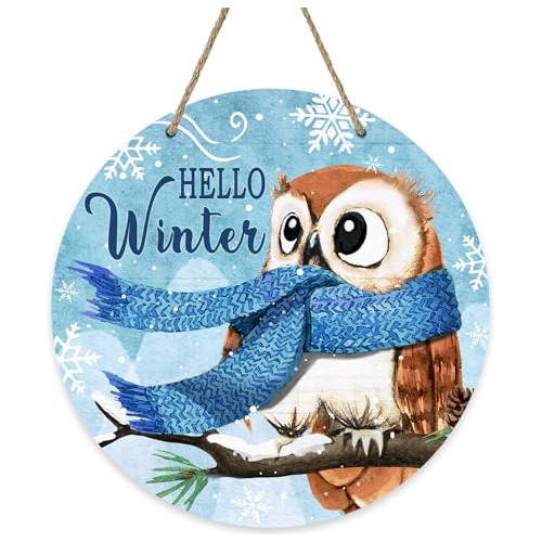 Señal De Búho De Invierno  Hello Winter  Azul Decorac...