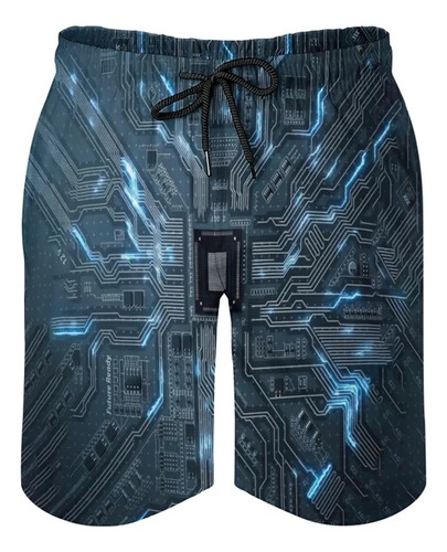 Pantalones Cortos Neutros Con Estampado 3d Chip Electrónico