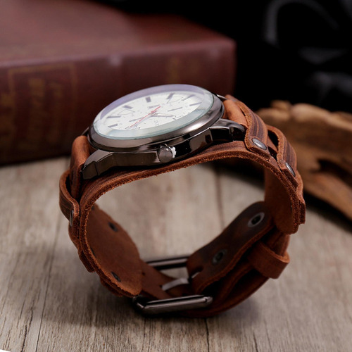 2 Uds., Reloj Con Puntero Punk Retro, Correa Ancha De Cuero,