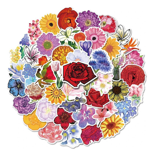Pegatinas De Dibujos Animados De Flores Bonitas Y Coloridas
