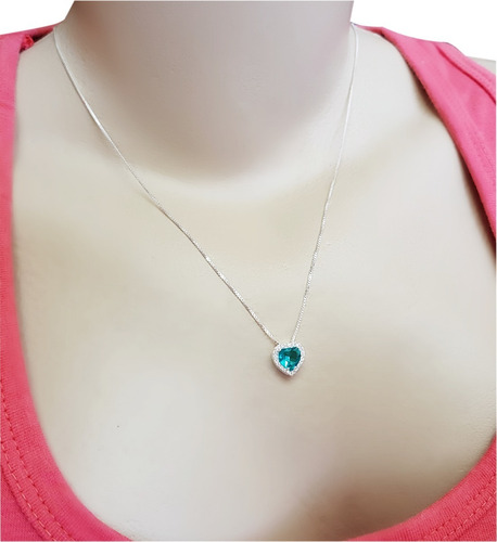 Imagem 2 de 7 de Brincos E Colar Feminino Coração Pavê Prata 925 Maciça