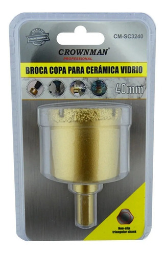Broca Copa Diamantada Para Vidrio Ceramica Marmol 40mm Crow