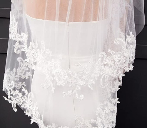 . Velo De Novia Corto De Encaje De 2 Niveles For Mujer Con