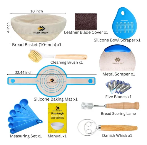 Kit De Inicio De Masa Madre Completa: Cesta Redonda De Pan Y
