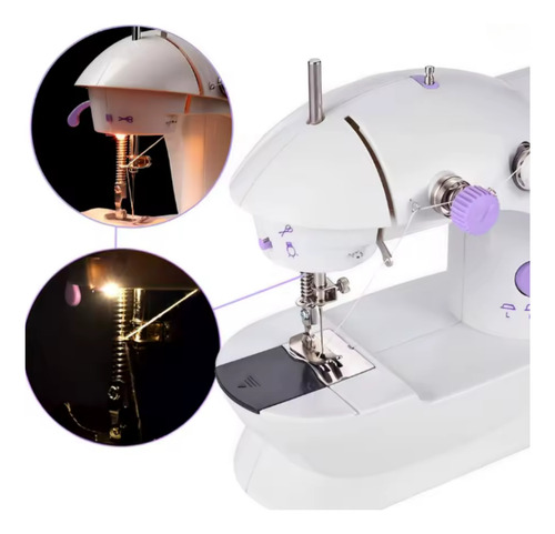 Mini Maquina De Costura Reta Portátil Bivolt Presente Mães Roxo