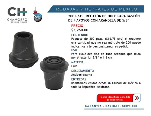 Regatón Tapón De Hule De 5/8 Para Bastón De 4 Apoyos Paq.200