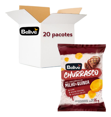 Kit Snacks De Milho Belive Sabor Churrasco 35g (20 Pacotes)
