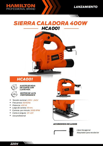 Sierra Caladora De Mano 400w Hamilton Hca001
