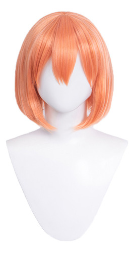 Peluca Naranja De Anime Para Mujer, 32 Cm, Corta, Para Cospl