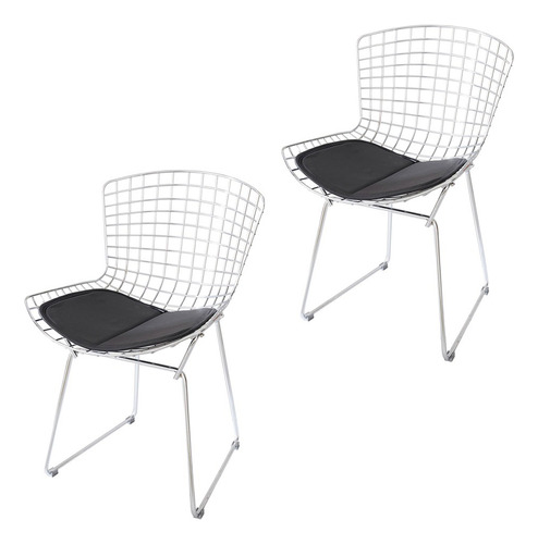 Set 2 Silla De Comedor Cocina Cromada Bertoia Moderna Hierro