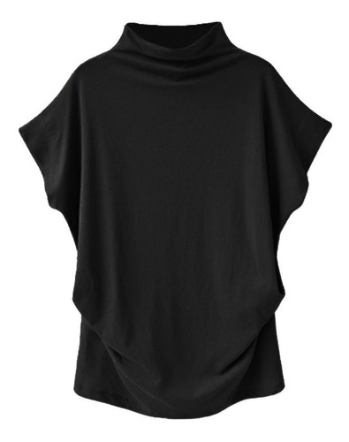 Blusa Lisa De Algodón De Manga Corta Con Cuello Alto Para Mu