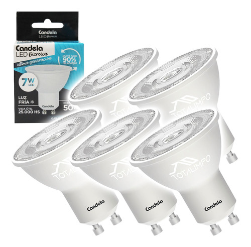 5 Lámparas Led Dicroicas 7w (50w) Luz Fría Candela 6813