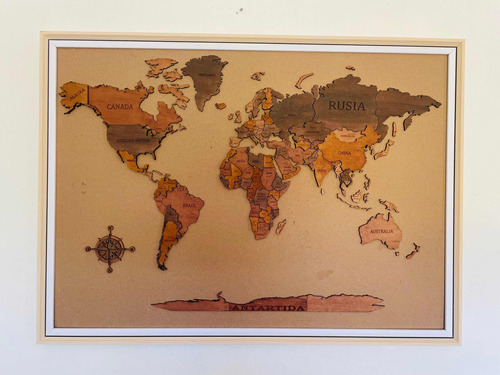 Cuadro, Con El Mapa Del Mundo Entero.70x50cm