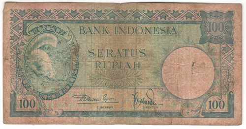 Billete Indonesia 100 Rupias (1957) Ardilla