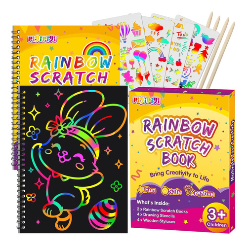 Rainbow Scratch Paper Niños, Paquete De 2 Cuadernos Ra...