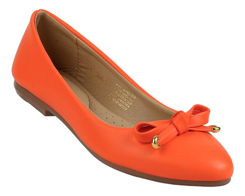 Flat Moda Piso Mujer Naranja Tacto Piel Stfashion 12303807