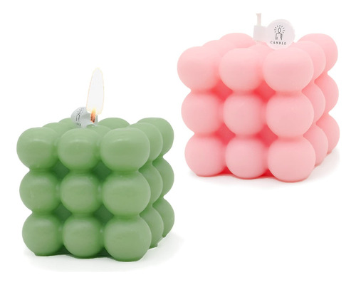 Juego De 2 Velas De Burbujas Cuadradas Rosa Y Verde|cer...