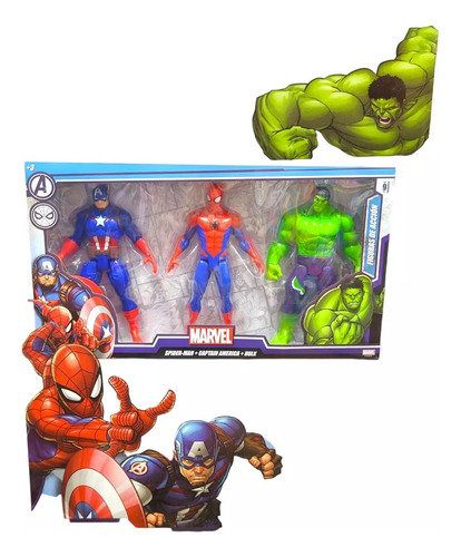 Muñeco Spiderman Hulk Capitan America X3  Marvel 54505