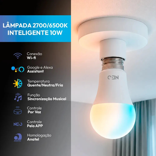 Lampada Led Pera Smart Inteligente Wi Fi 10w 2700K/6500K E27 110v/220v Cod:290018079 Neo Avant
