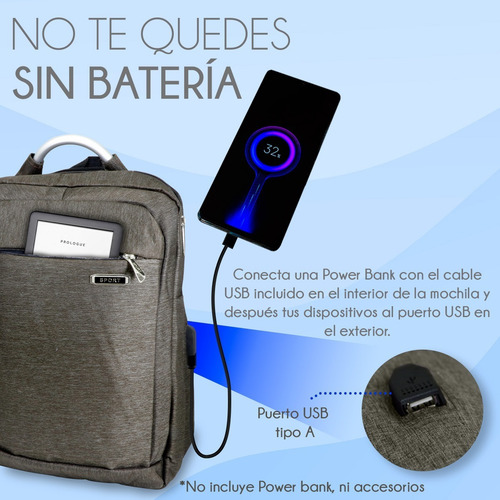Mochila Impermeable Laptop Puerto Usb Escolar Portátil Viaje Color Marrón Diseño de la tela Liso