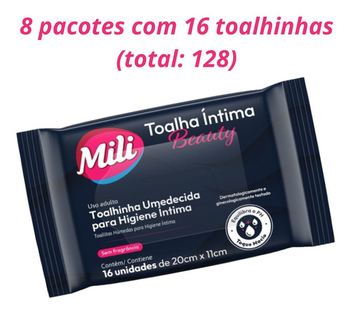 Toalhinha Umedecida P/ Higiene Íntima 8 Pacotes C/ 16