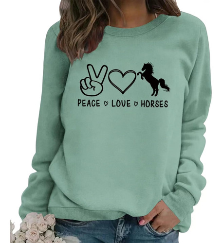 Sudadera Diseño Caballo Peace Love Horse Regalo Para Amante