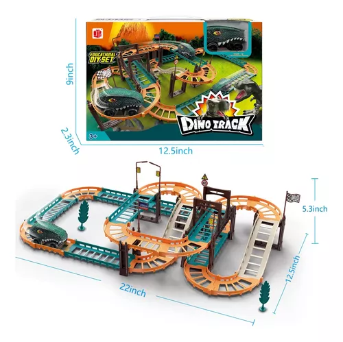 Compre Dinossauro pista ferroviária carro brinquedo dino aventura curva  estrada pista elétrica veículo ferroviário crianças meninos interação jogos  presentes de aniversário