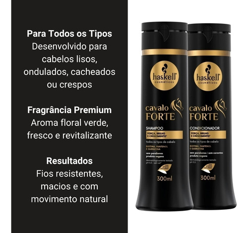 Kit Haskell Cavalo Forte Shampoo Cond 2x300ml + Máscara