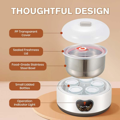 Máquina Para Hacer Yogur Probiótico, Acero Inoxidable, 1,2 L