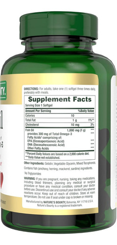 Aceite De Pescado 1000 Mg Nature's Bounty 145 Cápsulas Sin Sabor