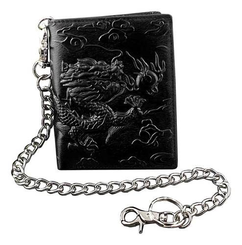 Cartera De Dragón Vintage De Piel Auténtica Negra Para Hombr