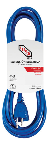 Extensión De Uso Rudo Aterrizada Azul Clavija Recta 8m Iusa