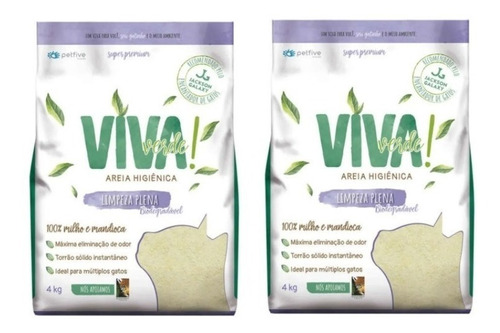 Kit 2 Areia Higiênica Gatos Viva Verde Limpeza Plena Saco4kg