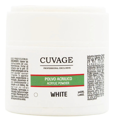 Cuvage Polímero Polvo Acrílico Uñas Esculpidas Manicuría 30g Color White