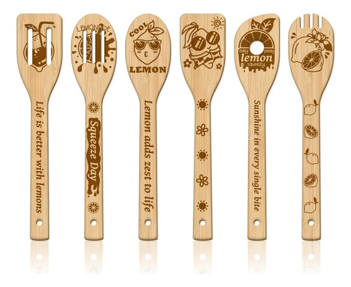 Juego De 6 Cucharas Y Espátulas De Madera De Limón