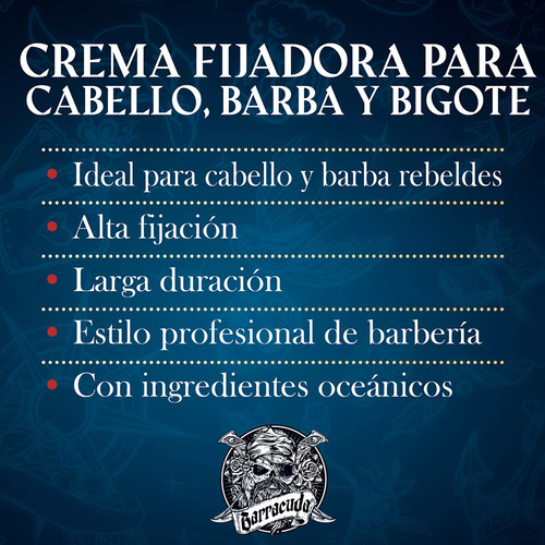 Crema Fijadora Barracuda Para Cabello Barba Y Bigote 150 Ml