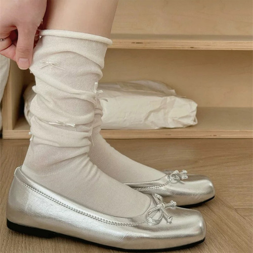 Calcetines Largos De Verano Para Mujer, Medias Con Lazo, Cal
