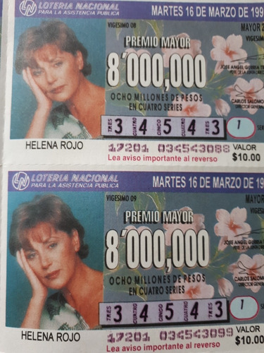 Helena Rojo Billetes Lotería Nacional Serie Entera 1999